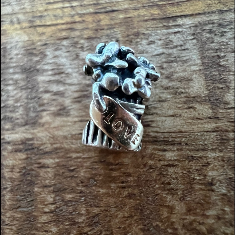 PANDORA Bouquet of Flowers Sterling Silver Charm With 14K Gold Love Tag